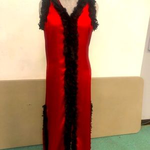 Red satin fabric dress with black flouring for romantic night ,party ,dinner